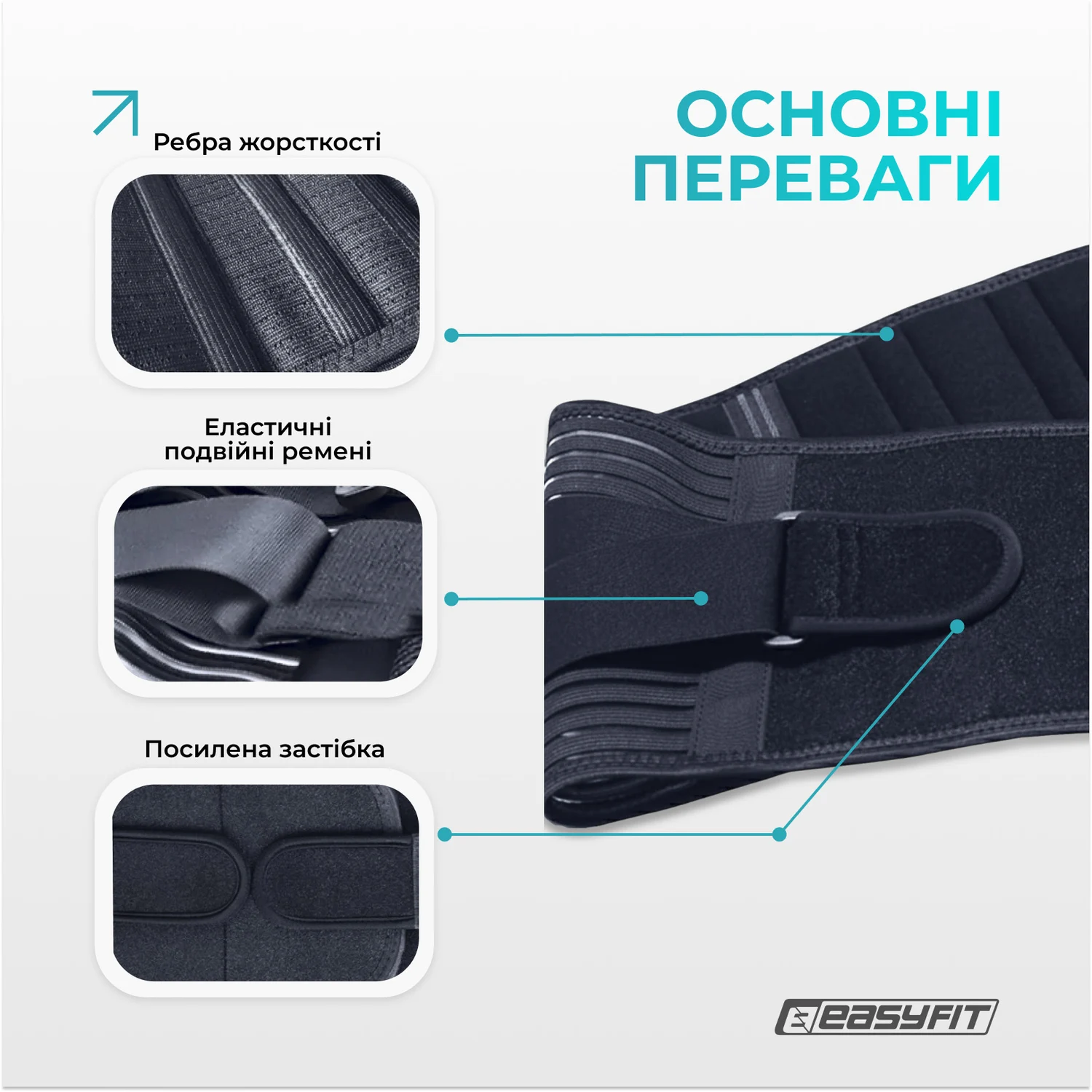 Пояс для спини з 4 ребрами жорсткості EasyFit неопрен XXL чорний