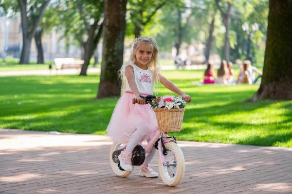 Детский велосипед Miqilong RM 12" металлический розовый с регулируемым сиденьем и рулем