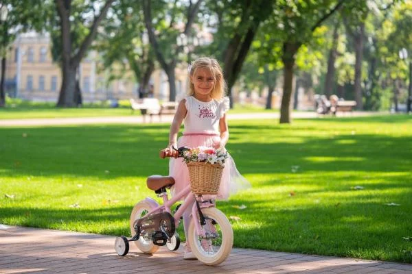 Детский велосипед Miqilong RM 12" металлический розовый с регулируемым сиденьем и рулем