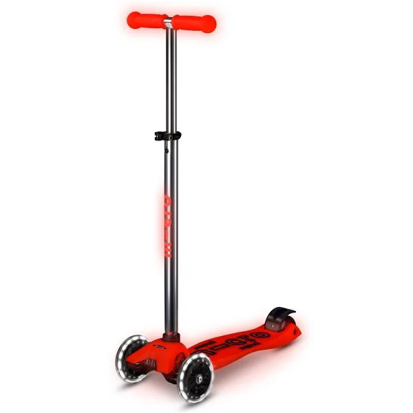 Триколісний самокат Micro Maxi Deluxe Glow LED червоний 33х14,2х6 см пластик 3 кг