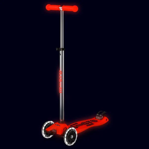 Триколісний самокат Micro Maxi Deluxe Glow LED червоний 33х14,2х6 см пластик 3 кг