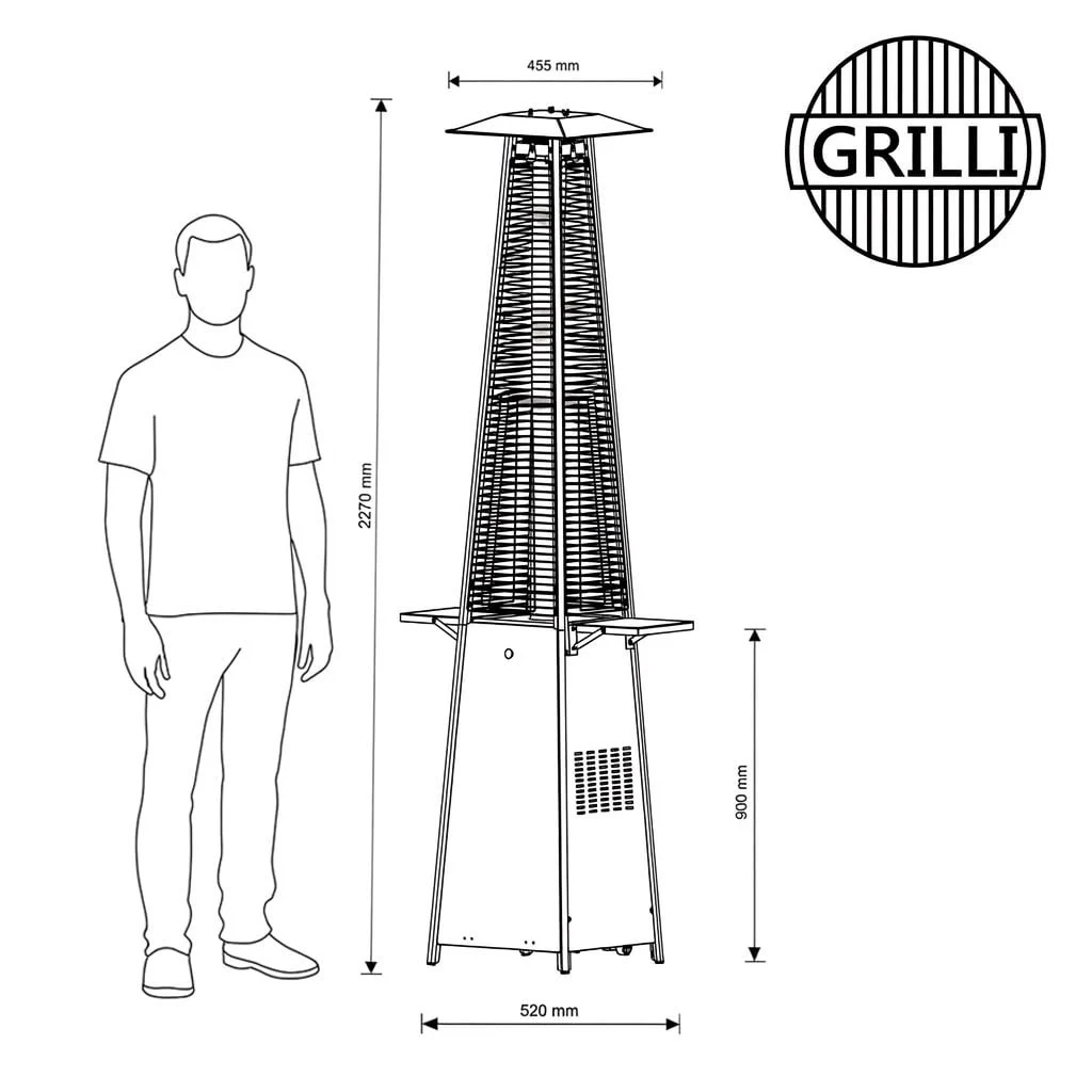 Газовий вуличний обігрівач GRILLI 777274 13 кВт нержавіюча сталь 230х52,5 см сріблястий