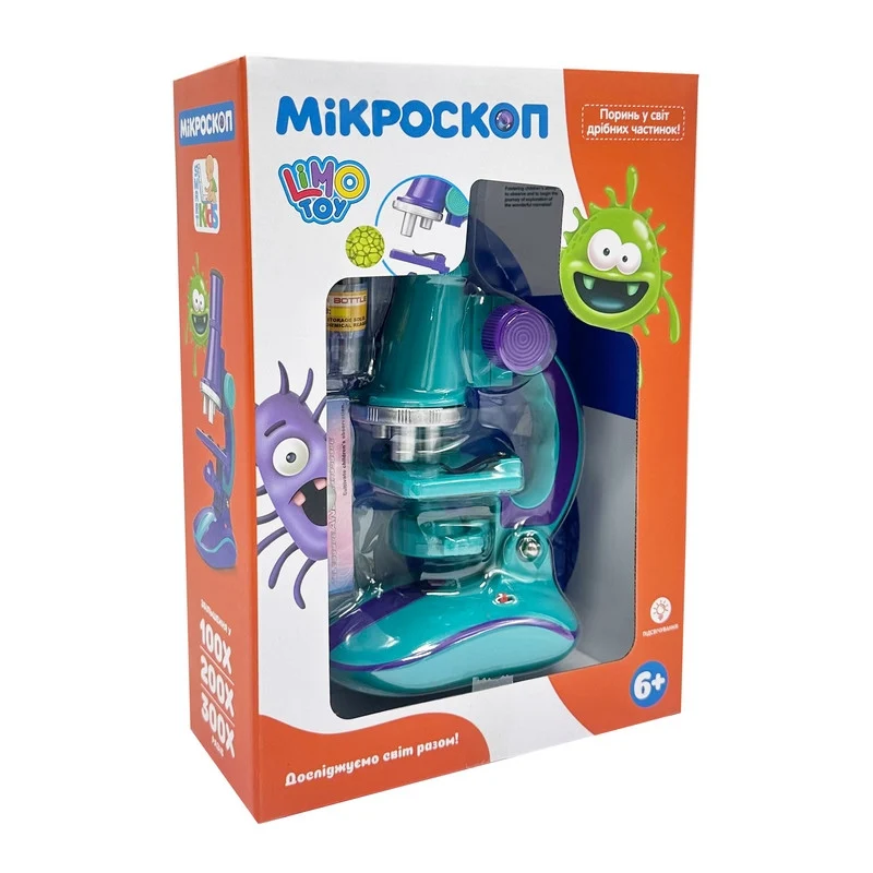 Дитячий мікроскоп SK 0006 19,5 см скло підсвітка 100Х 200Х 300Х бірюзовий