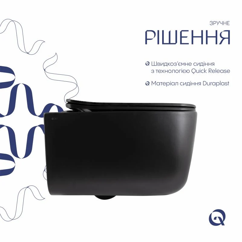 Унітаз підвісний Qtap Gemini Ultra Quiet 485x340x350 мм Дюропласт Матова чорна