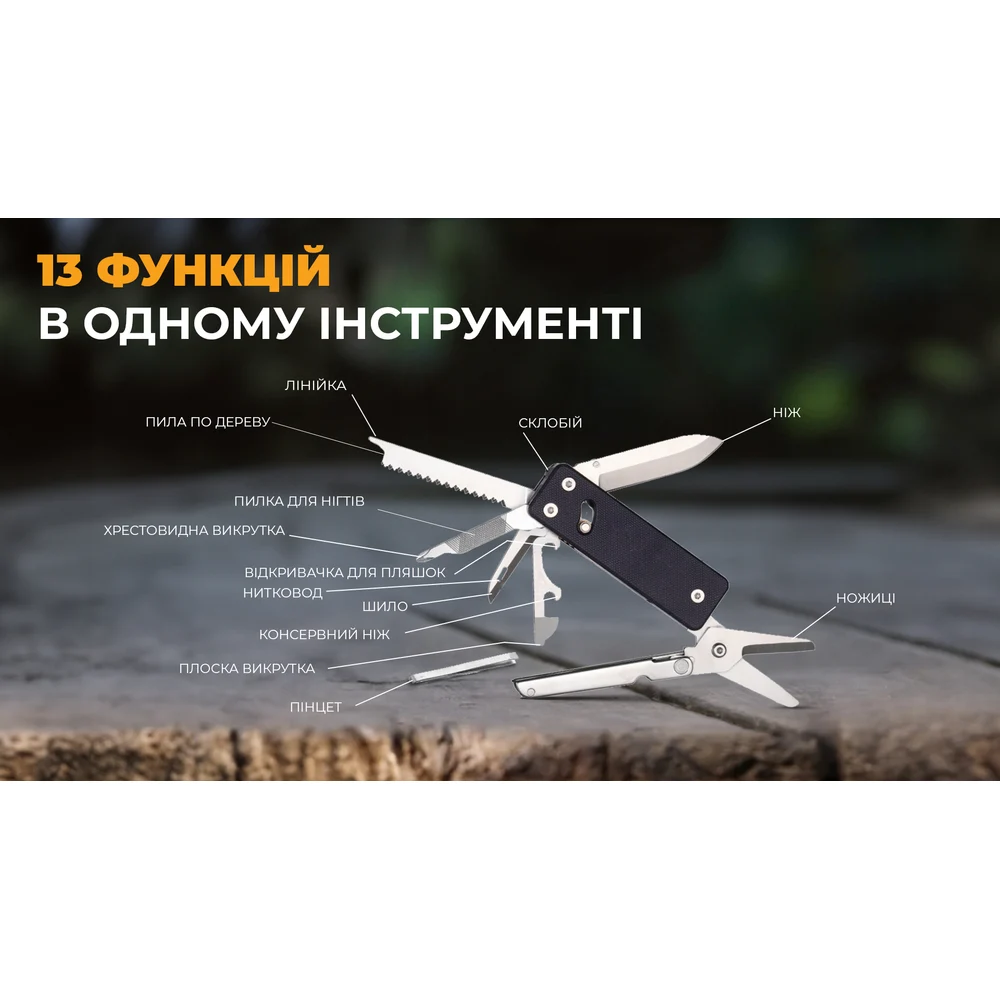 Міні мультитул Roxon KS2E 13 функцій сталь D2 137,5х95х20 мм чорний