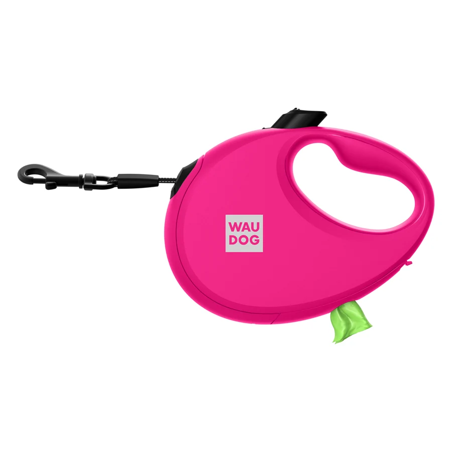 Повідець-рулетка WAUDOG R-leash S 3 м пластик рожевий до 12 кг з контейнером для пакетів