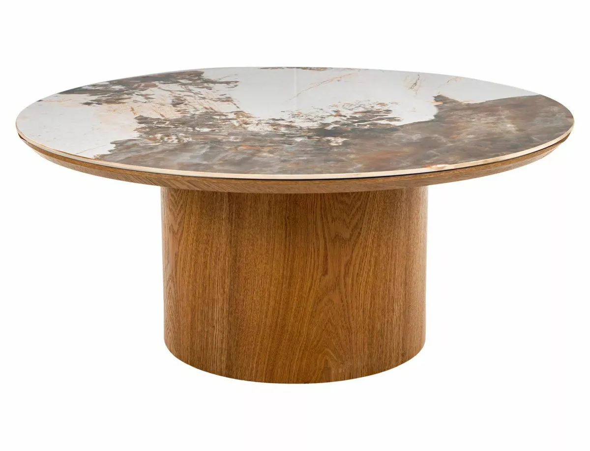 Журнальний столик RONDO круглий 80х35 см MDF + кераміка білий/дуб