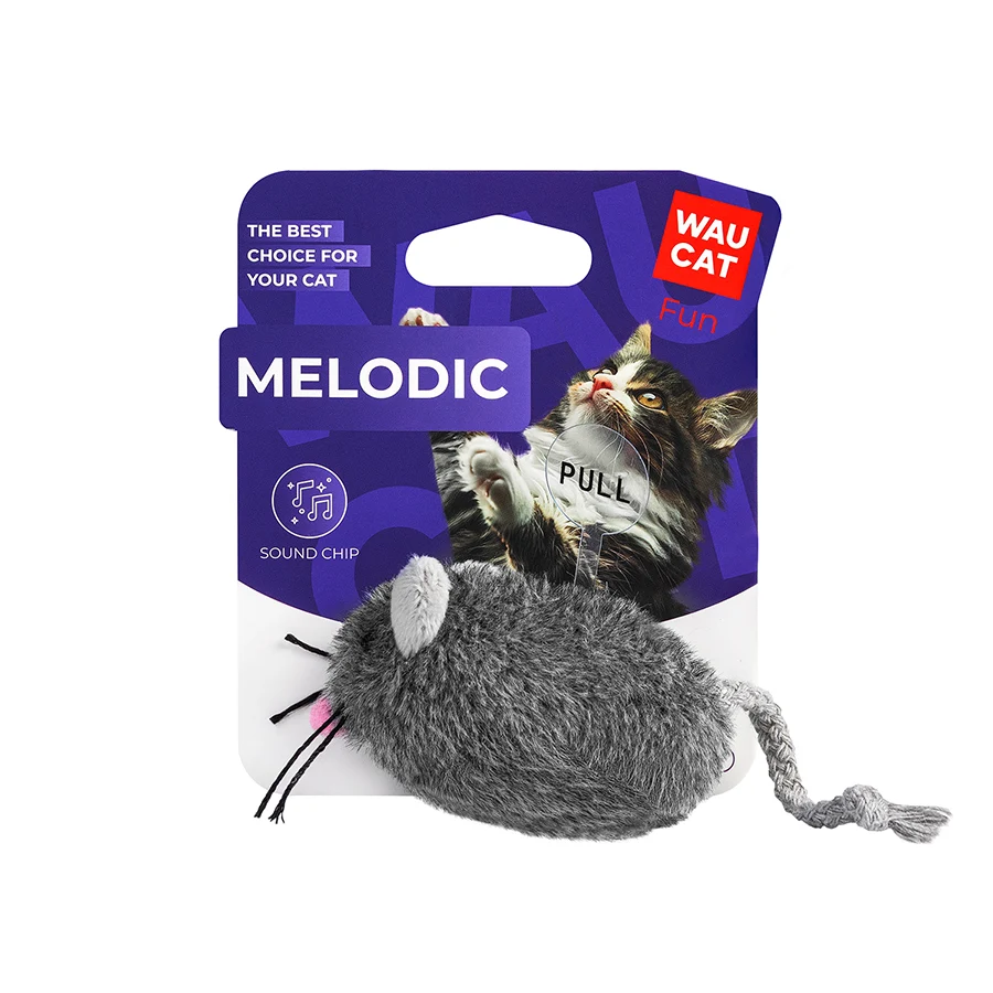 Іграшка для котів WAUCAT Fun Melodic мишка зі звуковим чипом штучне хутро 130 мм сірий