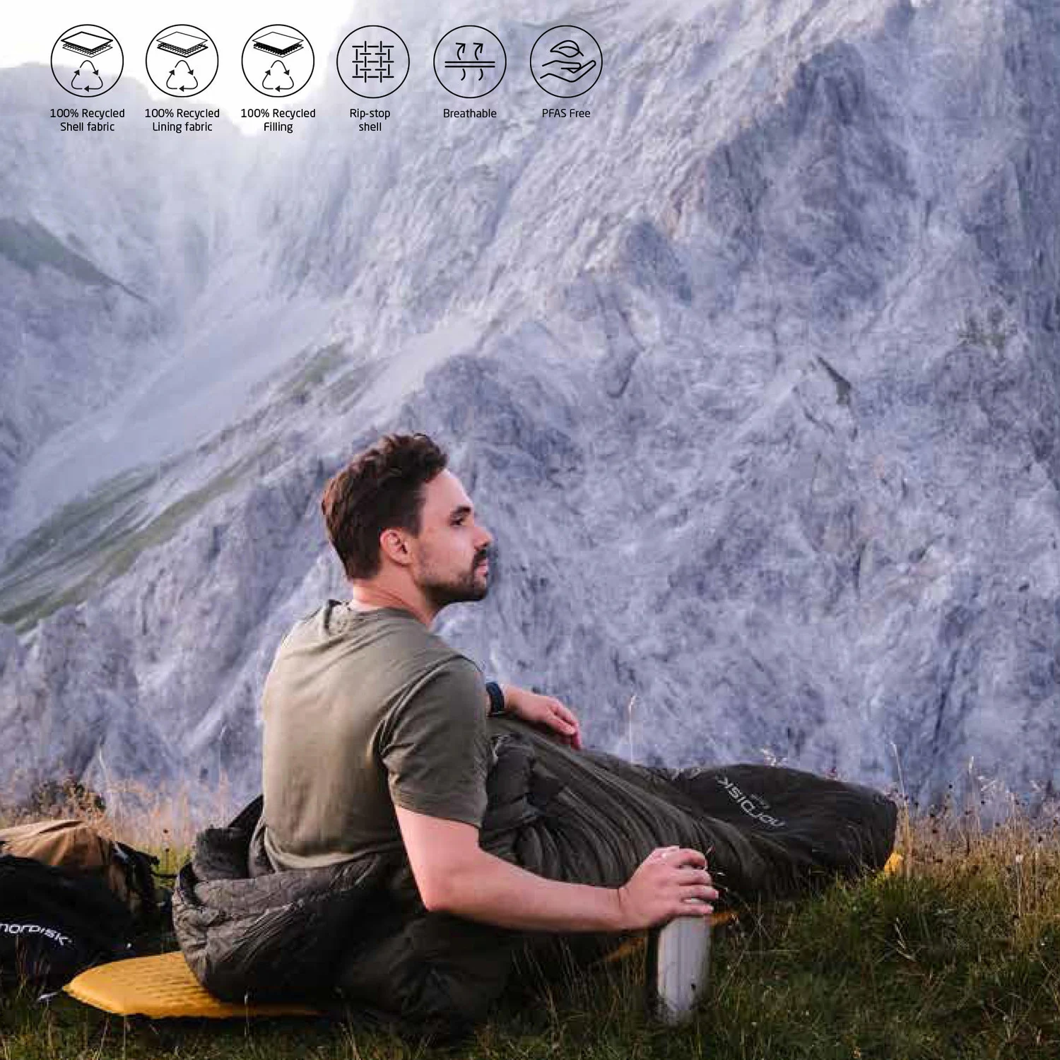 Спальний мішок Nordisk Knuth 0°C L Wide 220х100 см Нейлон 20D Зелений