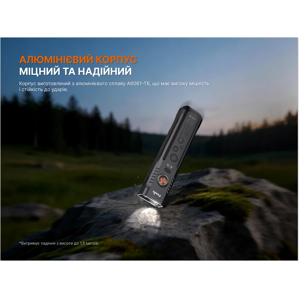 Ліхтар Fenix E08R UE 1600 лм авіаційний алюміній 129x31x18 мм чорний