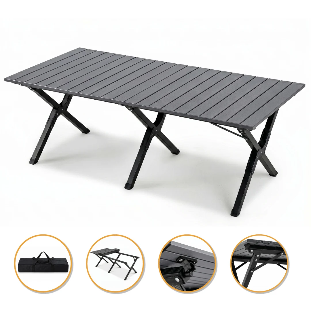 Розкладний туристичний стіл LEOBRO Camp Black XL 117x59x41 см сталь чорний