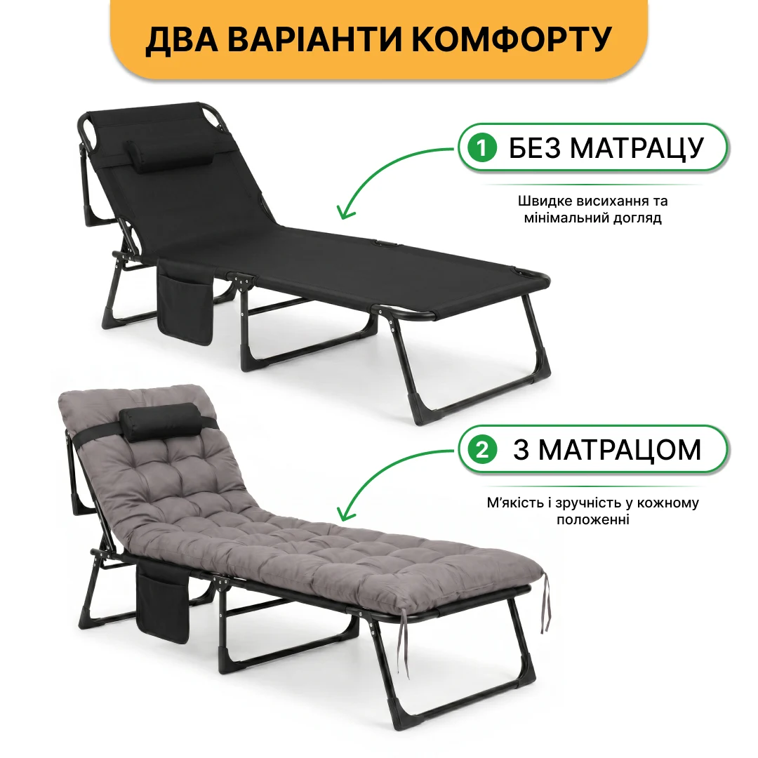 Розкладне ліжко з матрацом і подушкою 190х80 см метал сірий LEOBRO Grey