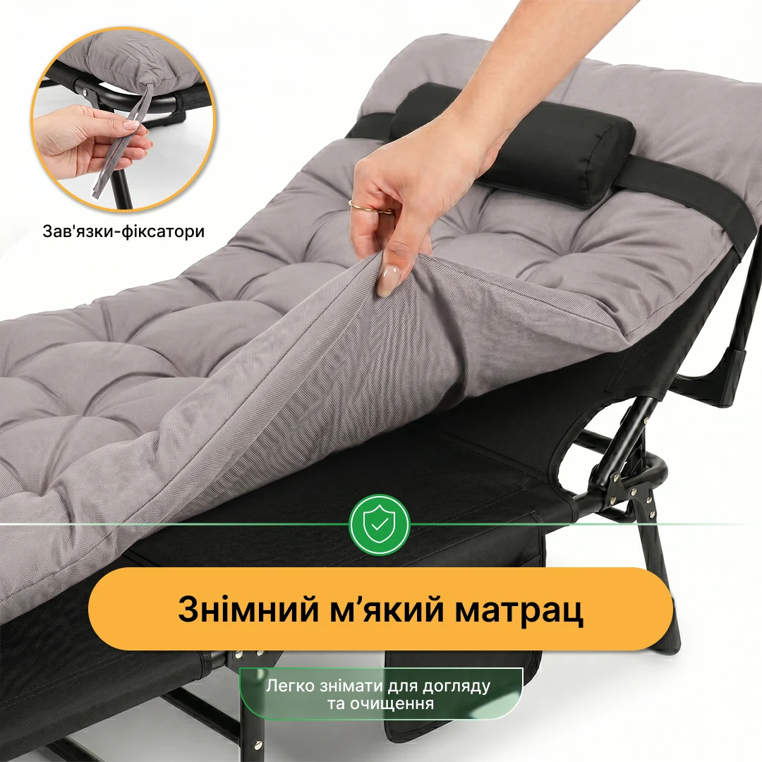 Розкладне ліжко з матрацом і подушкою 190х80 см метал сірий LEOBRO Grey