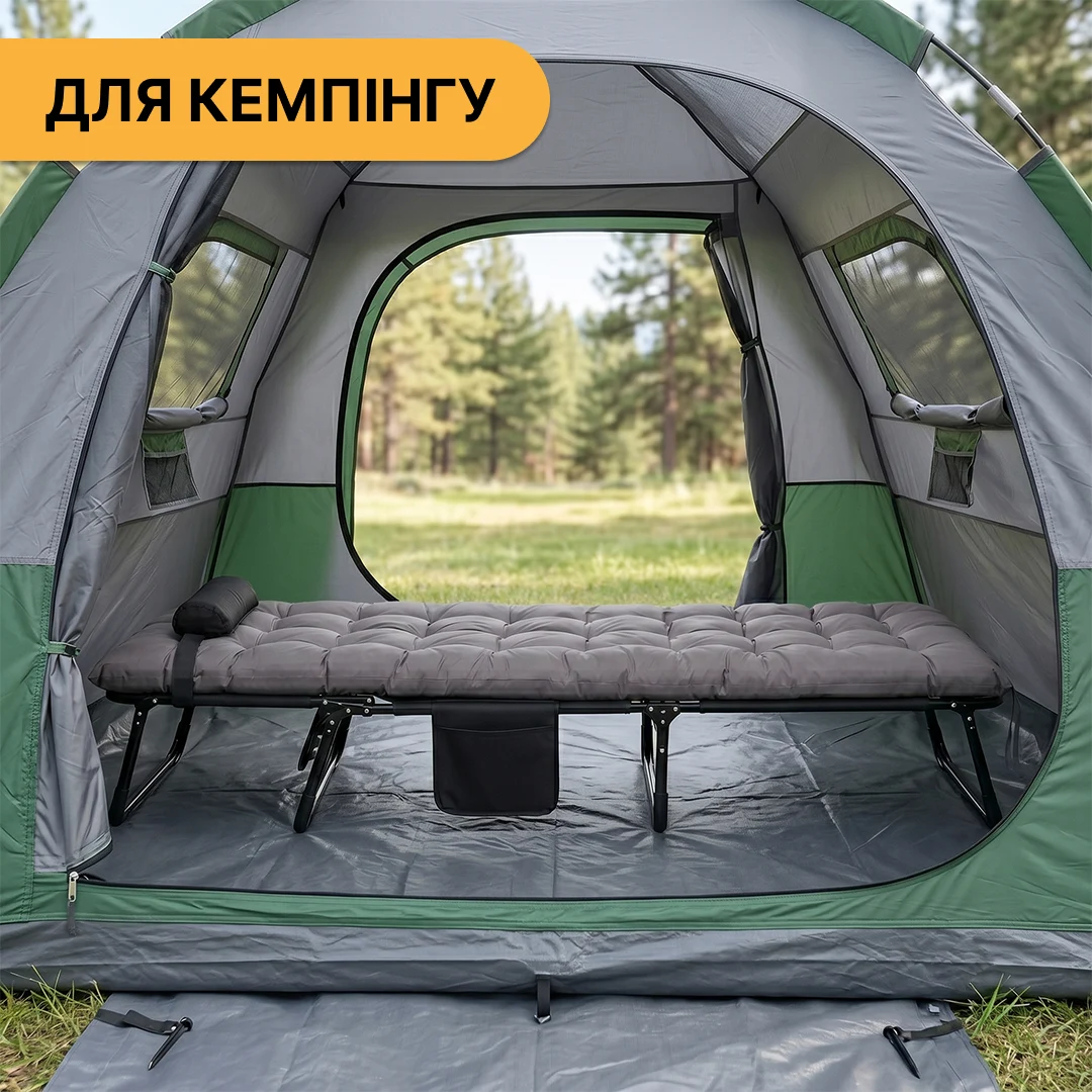 Розкладне ліжко з матрацом і подушкою 190х80 см метал сірий LEOBRO Grey