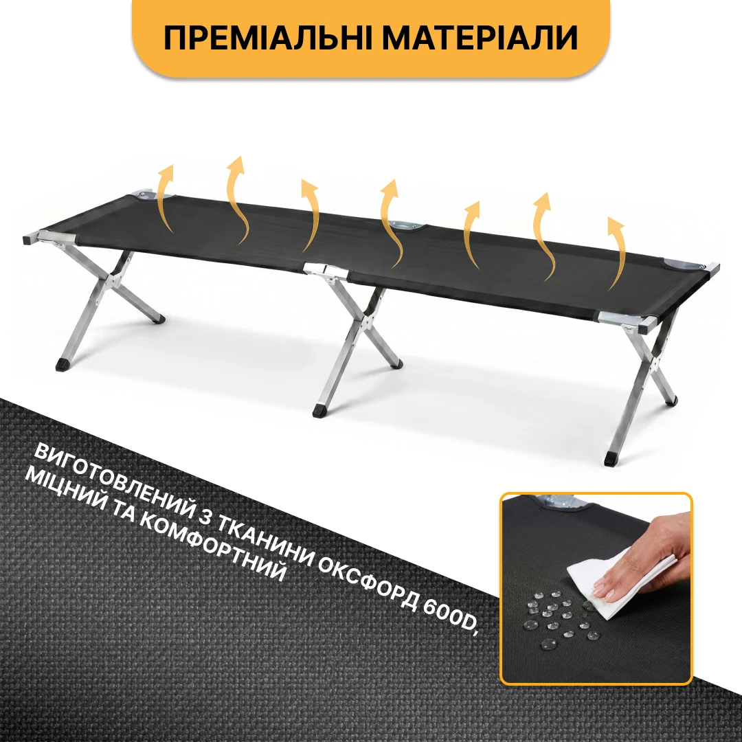 Армійська похідна розкладушка LB-MC-A1-BLK до 120 кг сталь чорна