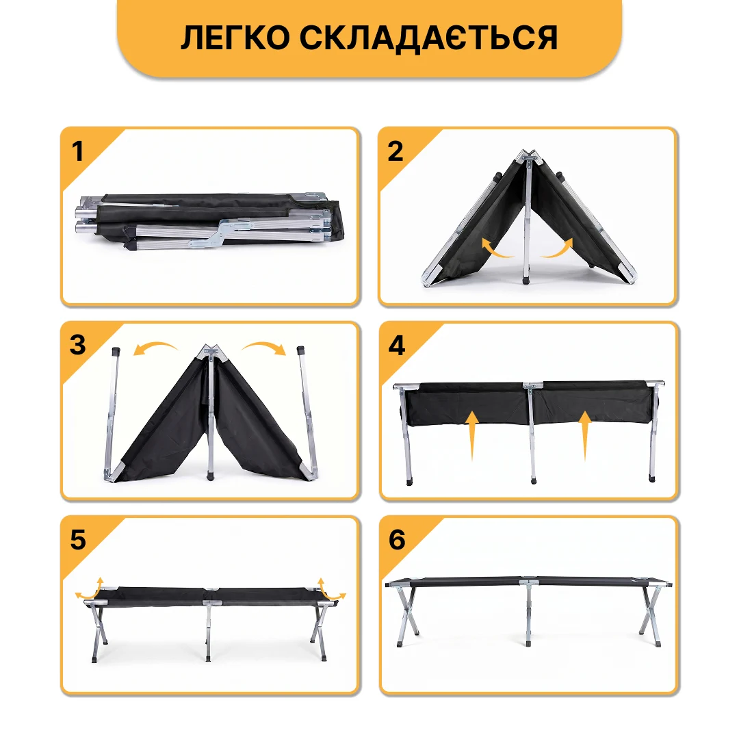 Армійська похідна розкладушка LB-MC-A1-BLK до 120 кг сталь чорна
