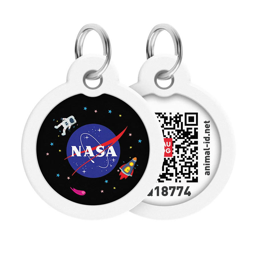 Адресник металевий WAUDOG Smart ID з QR паспортом Д 30 мм малюнок NASA