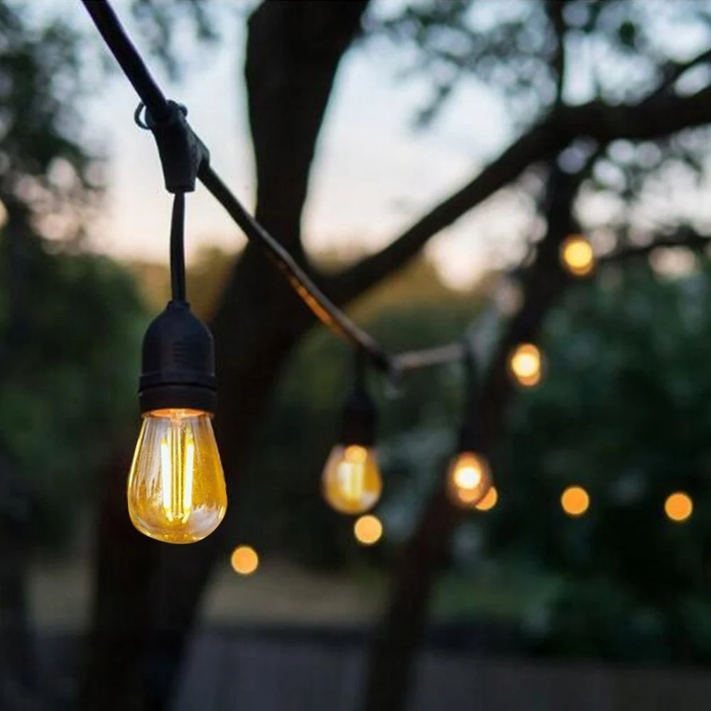 Садова гірлянда 10 м з 10 LED-лампами E27 теплого білого світла IP44 чорна