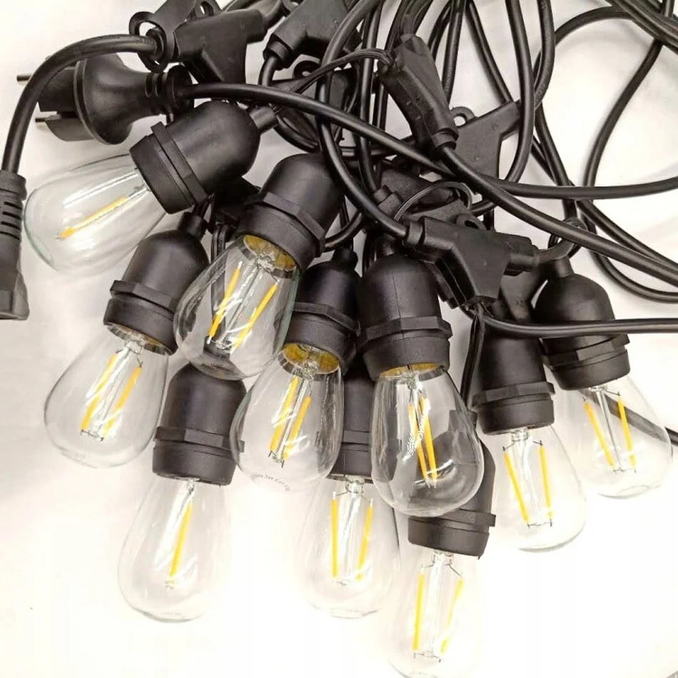 Садова гірлянда 10 м з 10 LED-лампами E27 теплого білого світла IP44 чорна