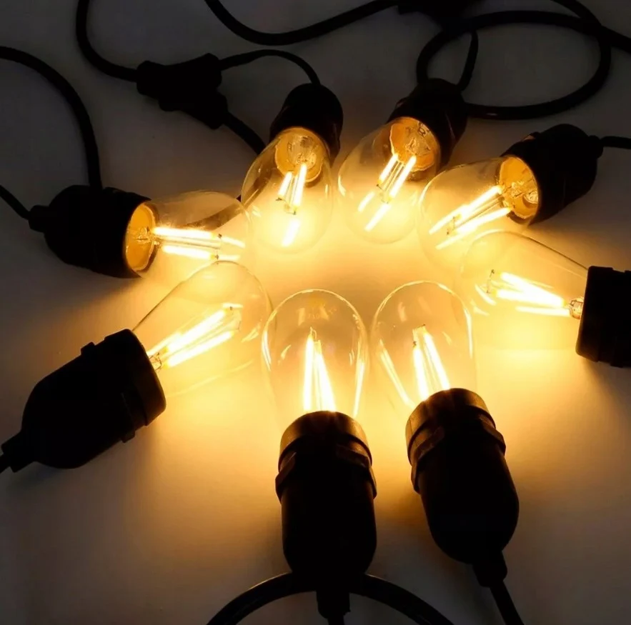 Садова гірлянда 10 м з 10 LED-лампами E27 теплого білого світла IP44 чорна