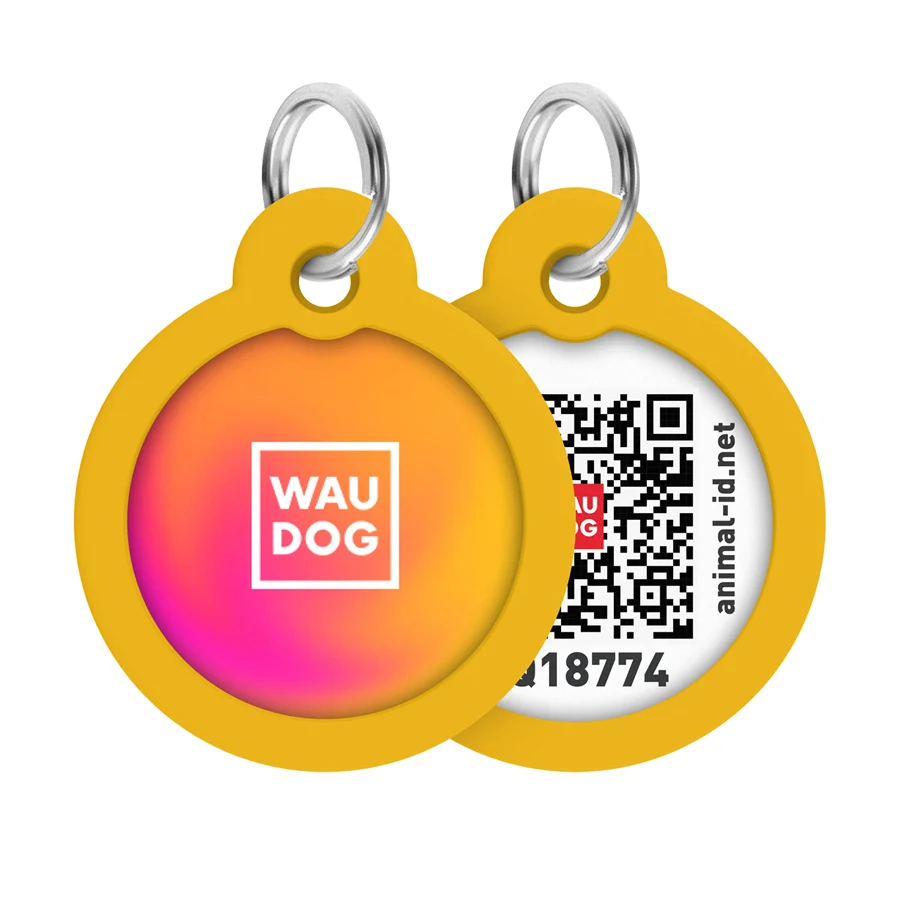 Адресник WAUDOG Smart ID з QR паспортом стальний Д 30 мм градієнт помаранчевий