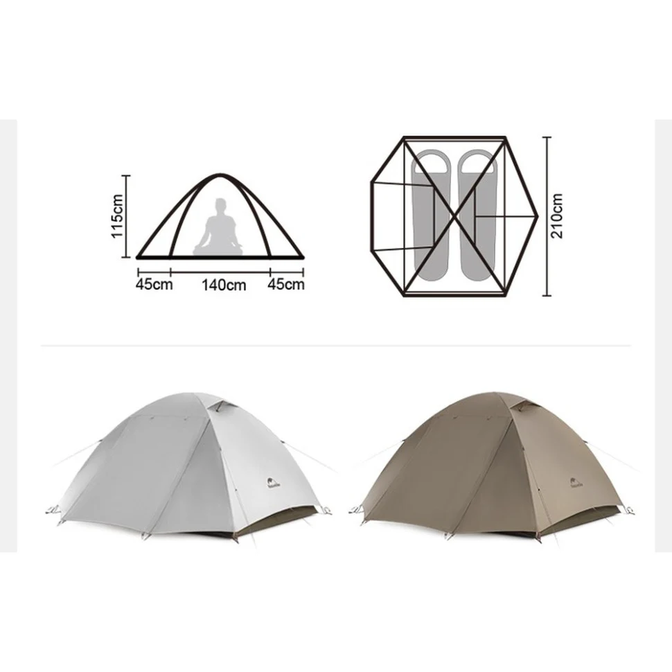 Палатка двухместная Naturehike Greek Style CNK2300ZP024 трёхсезонная купольная 210x230x115 см полиэстер светло-кофейный