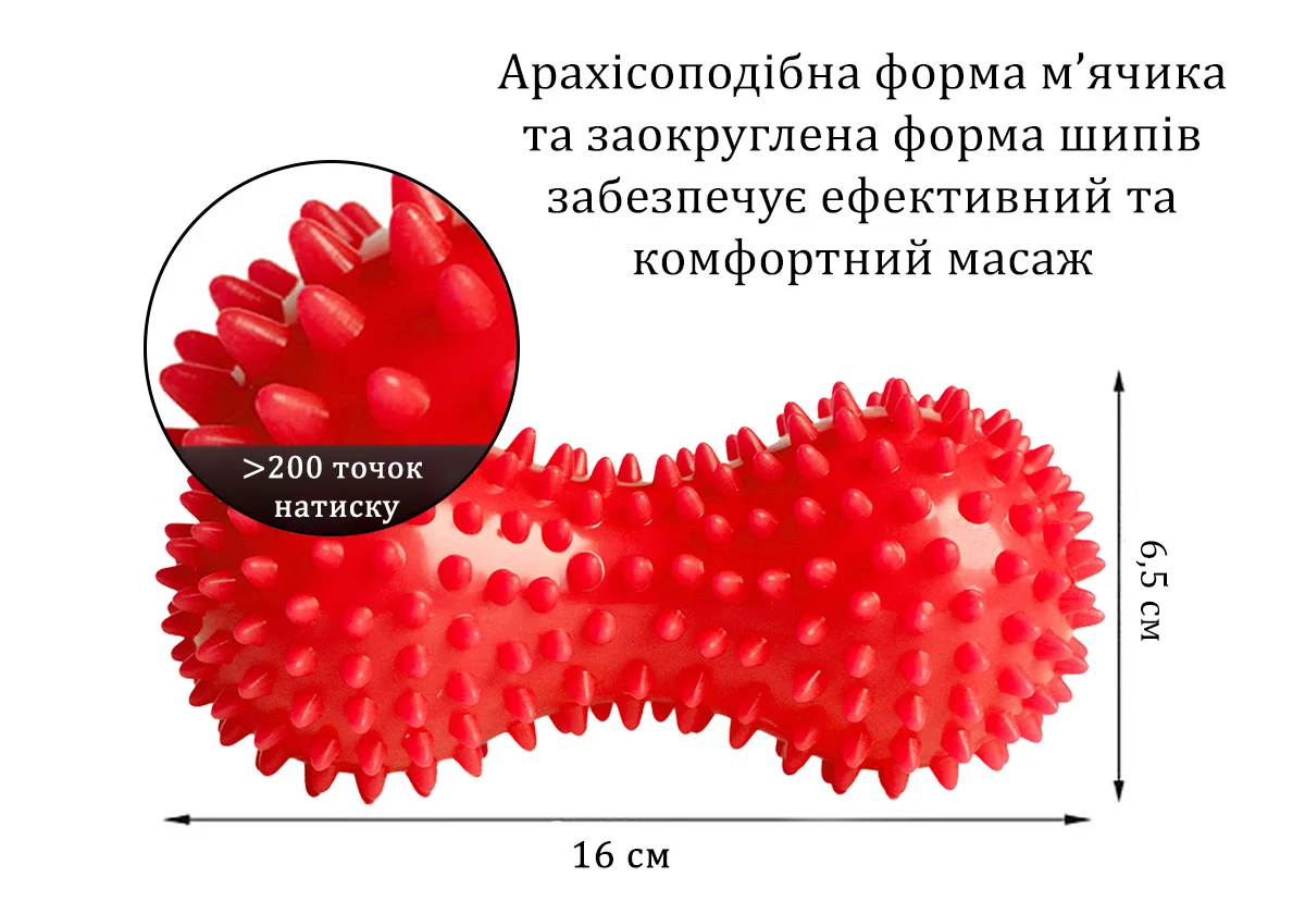 Масажний м'ячик Goober шипований 16x6,5 см PVC червоний