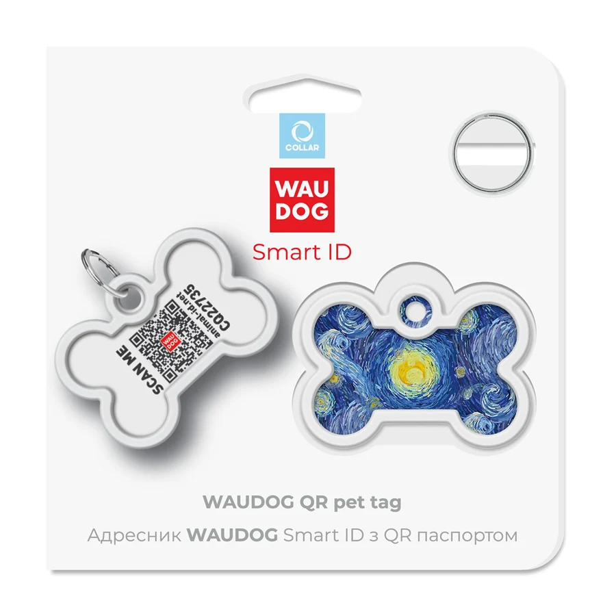 Адресник для собак і котів WAUDOG Smart ID з QR паспортом металевий 40х28 мм Водяні лілії