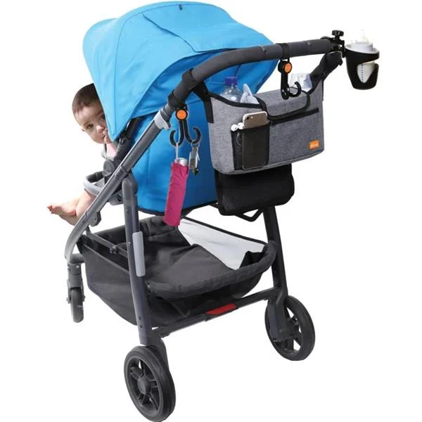 Сумка для коляски з гачками та підсклянником 1 шт  сірий джинс