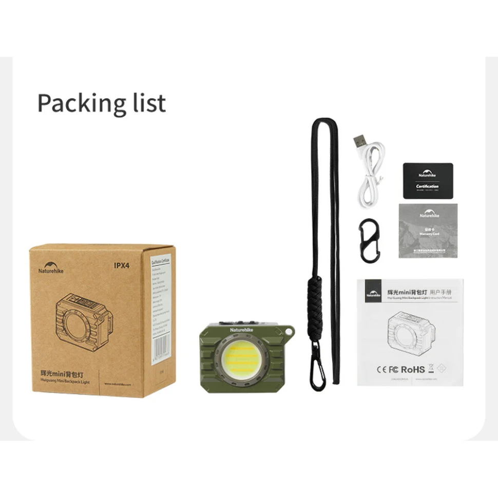 Ліхтар наключний Naturehike CNK2450ZM014 60х43,4х38,4 мм ABS-пластик оливковий 500 лм