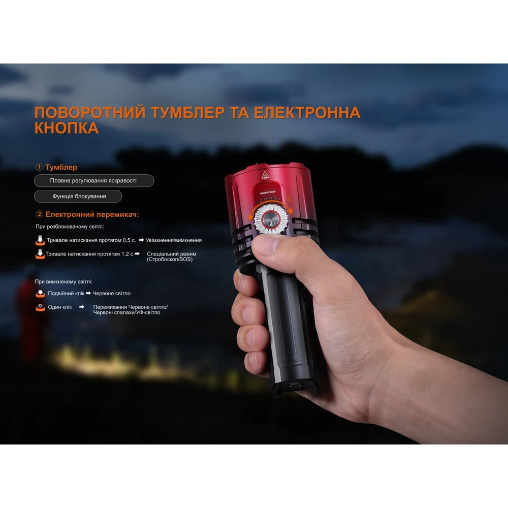 Ліхтар пошуковий Fenix LR35R PRO 10000 лм алюміній 143х55 мм винно-червоний