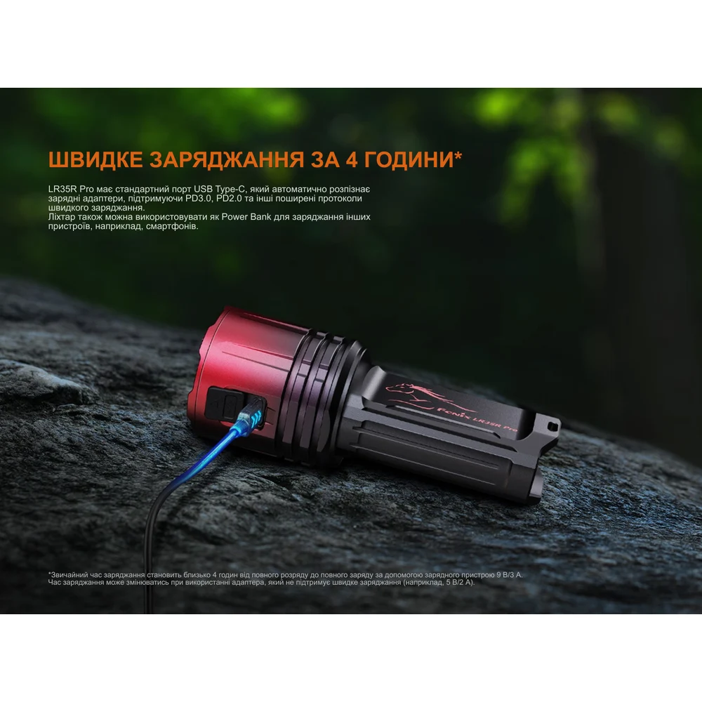 Ліхтар пошуковий Fenix LR35R PRO 10000 лм алюміній 143х55 мм винно-червоний