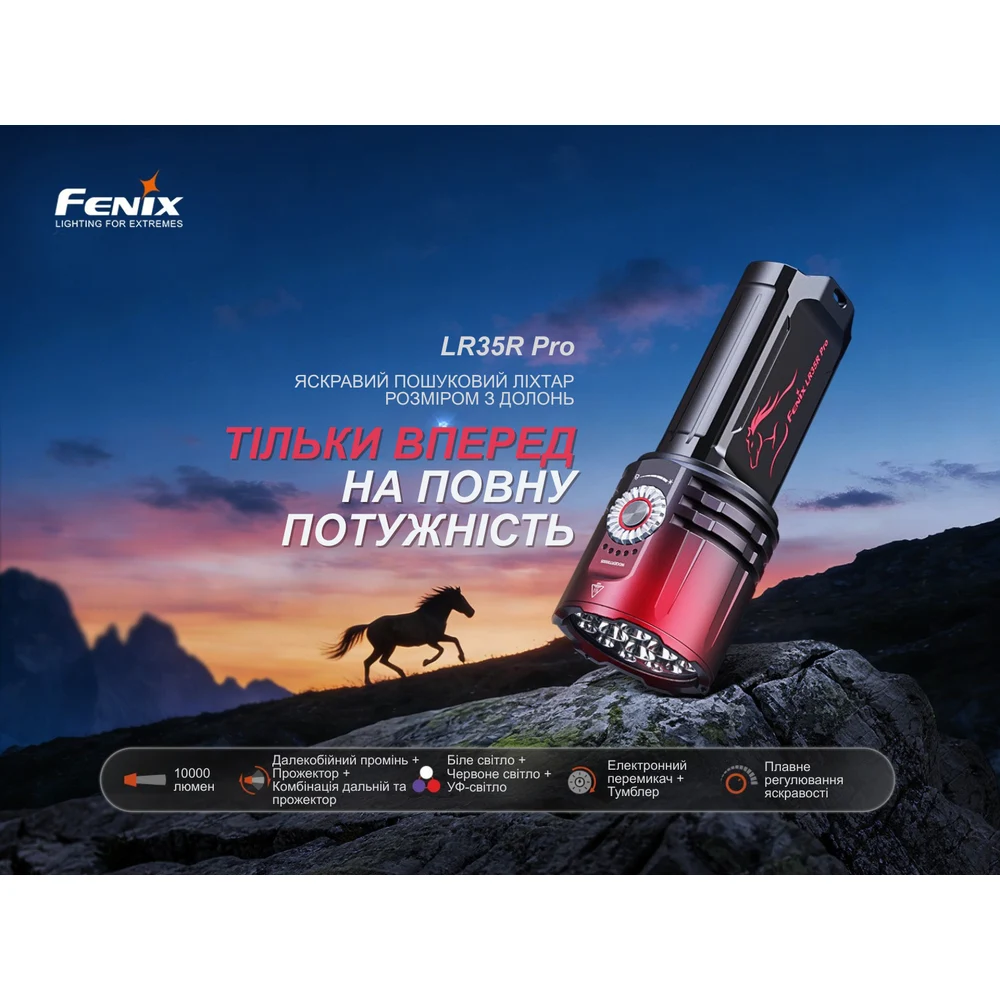 Ліхтар пошуковий Fenix LR35R PRO 10000 лм алюміній 143х55 мм винно-червоний