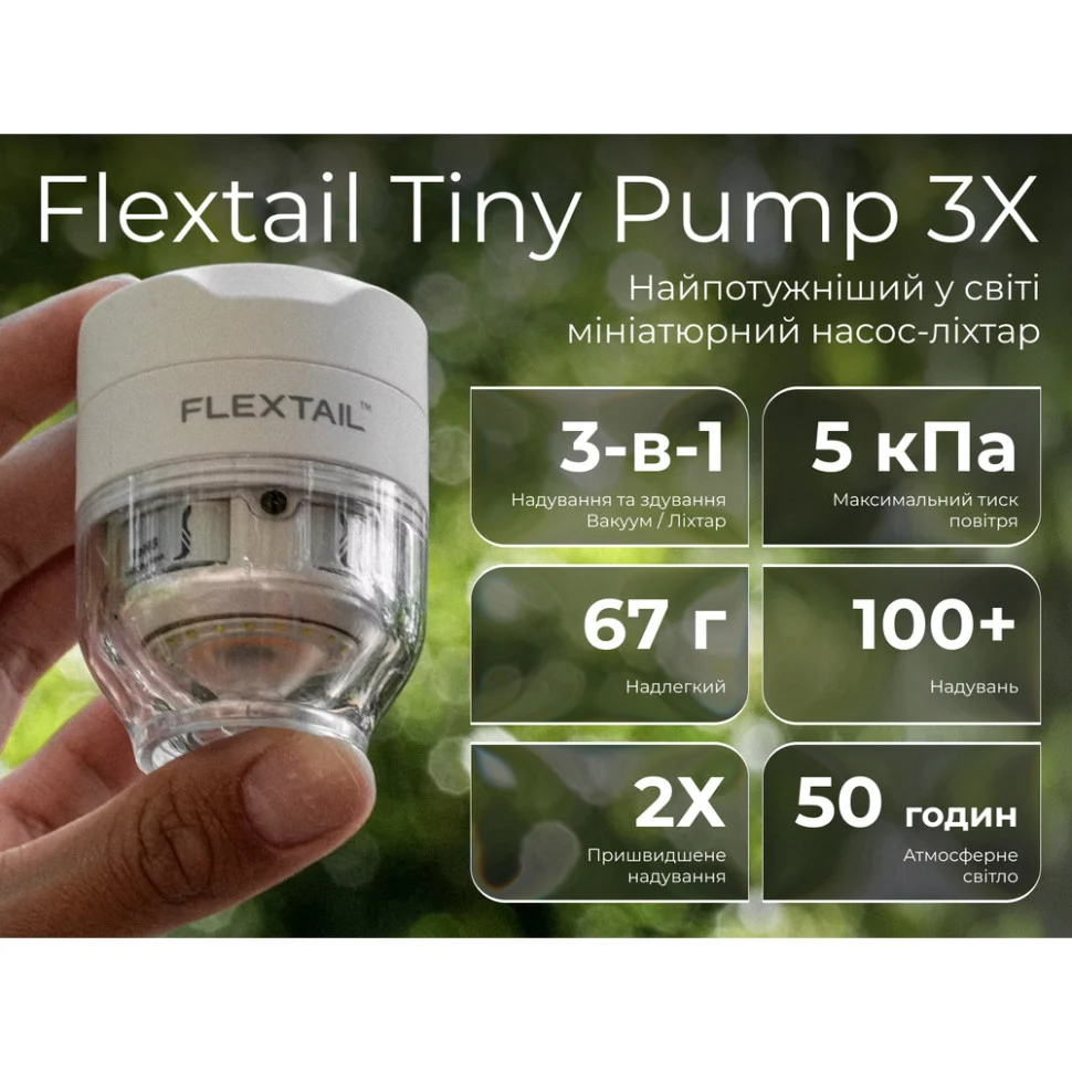 Насос-ліхтар кемпінговий Flextail Tiny Pump 3X 44х44х59 мм білий 67 г