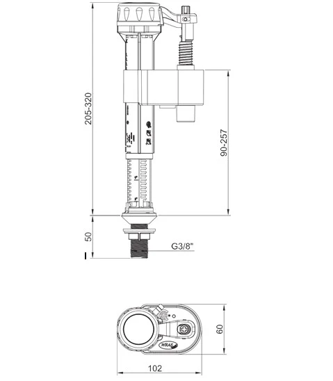 Наповнювальна арматура Koer KT-0103-3/8" латунь 3/8" нижнє підведення для унітаза
