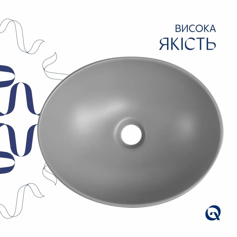 Накладна раковина Qtap Dove 415x340x140 мм овальна кераміка Stone grey