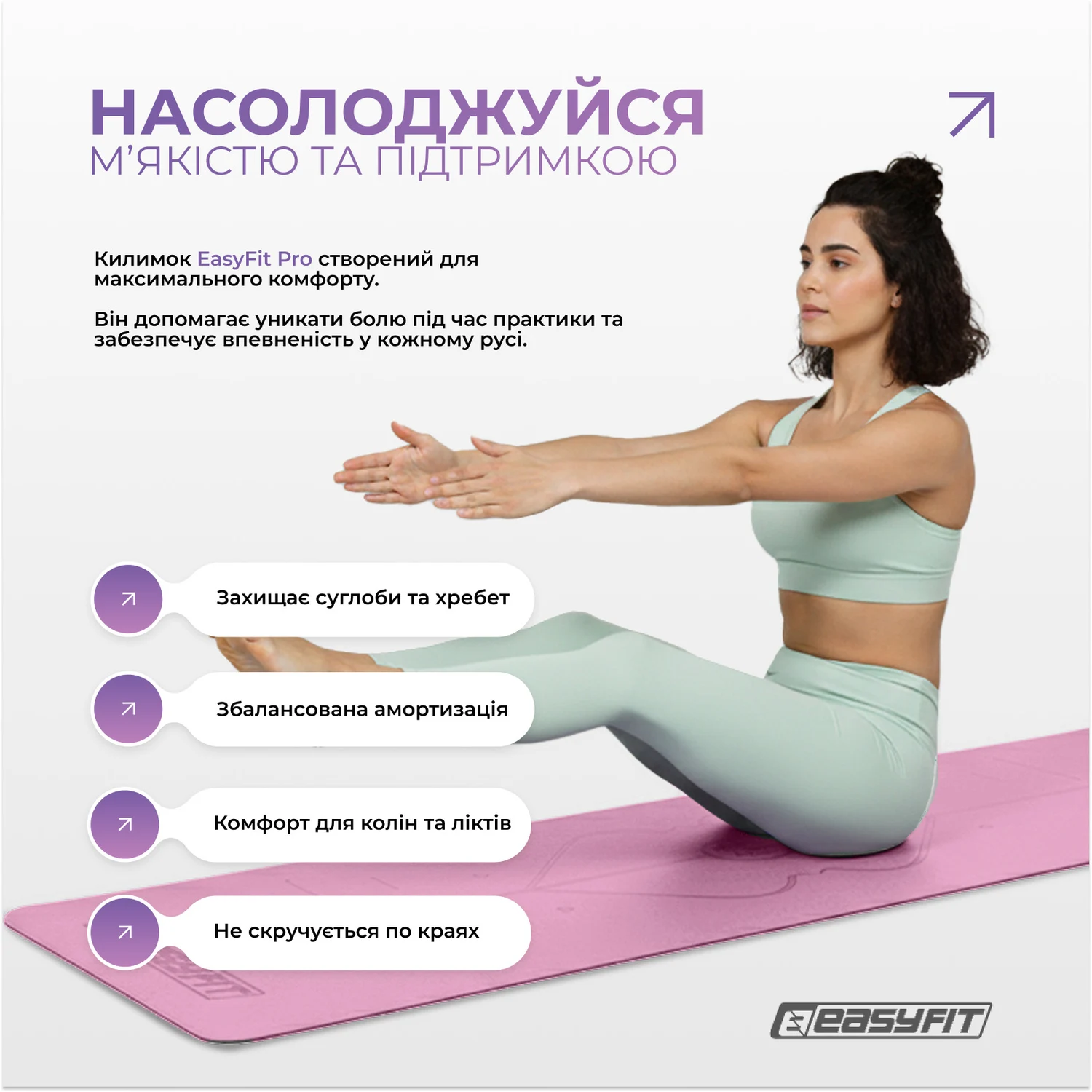 Коврик для йоги EasyFit Pro 5 мм каучук 2,8 кг рожевий