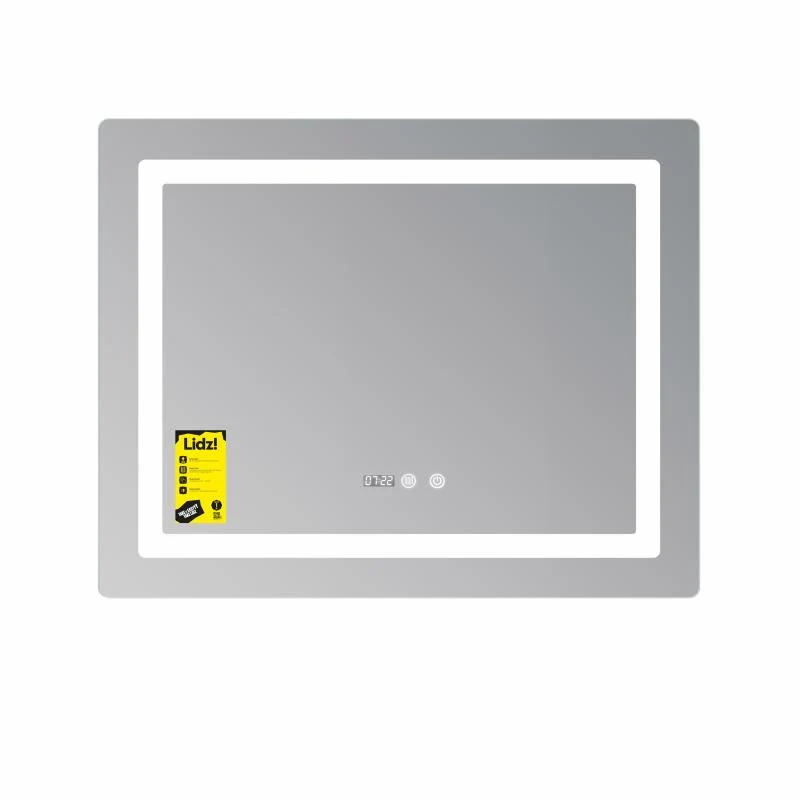 Дзеркало Lidz Kubis KU2 800х600 з годинником LED-підсвічуванням антизапотіванням скло