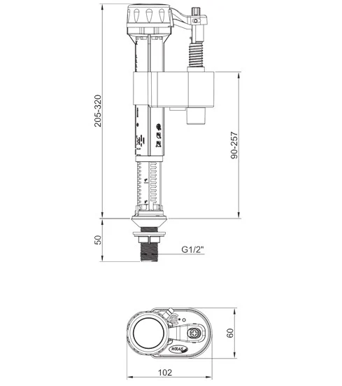 Наповнювальна арматура Koer KT-0103-1/2" латунь 1/2" для унітаза