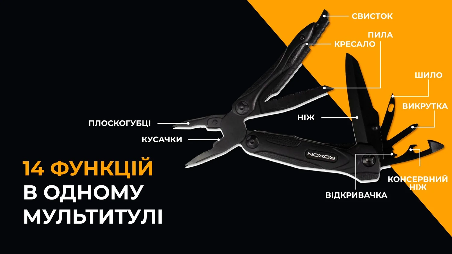 Мультитул Roxon SPARK CM1349 14 функцій нержавіюча сталь 10,7х4,5х2,3 см чорний