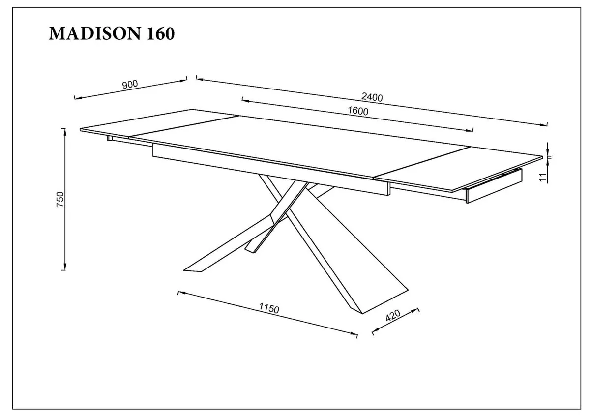 Стіл обідній розкладний MADISON CERAMIC 160(240)x90 см кераміка чорний матовий