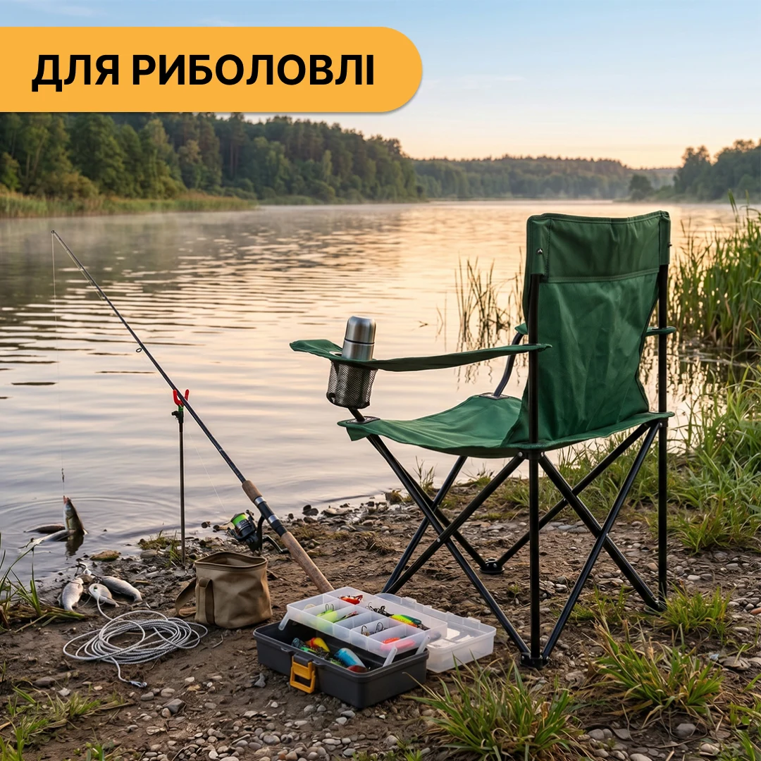Складное туристическое кресло LEOBRO Lite 50x50x80 см Сталь Зеленый 1,8 кг