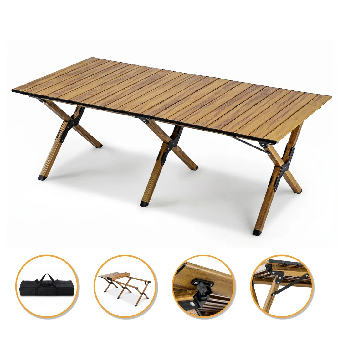 Складной туристический стол LEOBRO Camp Wood XL 117x59x41 см Дерево Черный