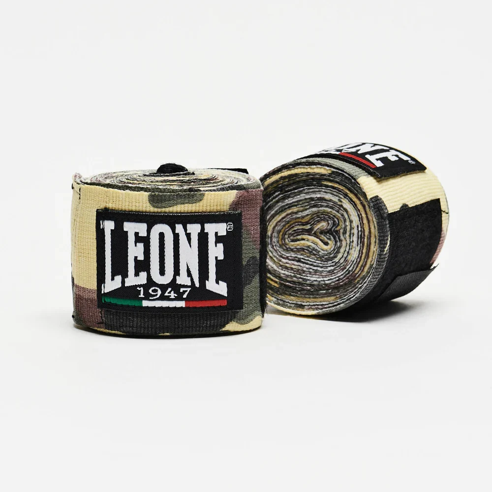 Боксерские бинты Leone AB705 эластичные 4,5 м хлопок зеленый камуфляж