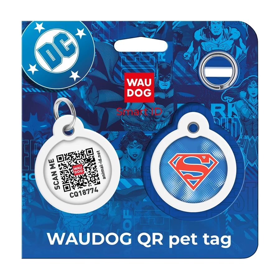 Адресник WAUDOG Smart ID з QR паспортом металевий Д 30 мм Супермен ретро