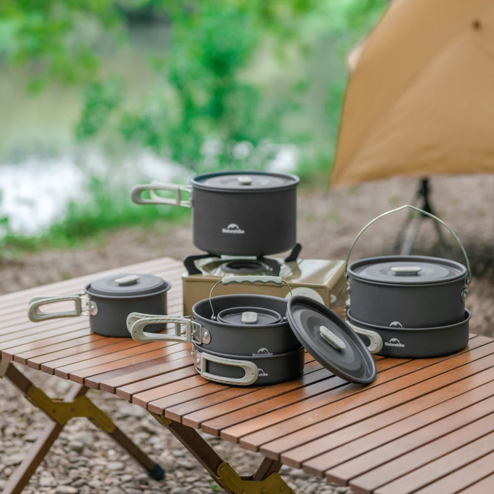 Каструля 1,7 л алюмінієва Naturehike CNK2450CF010 Ø17х9,5 см з кришкою та складаною ручкою