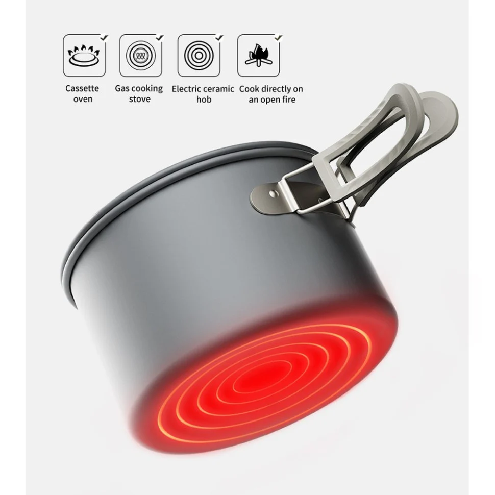 Каструля 1,7 л алюмінієва Naturehike CNK2450CF010 Ø17х9,5 см з кришкою та складаною ручкою
