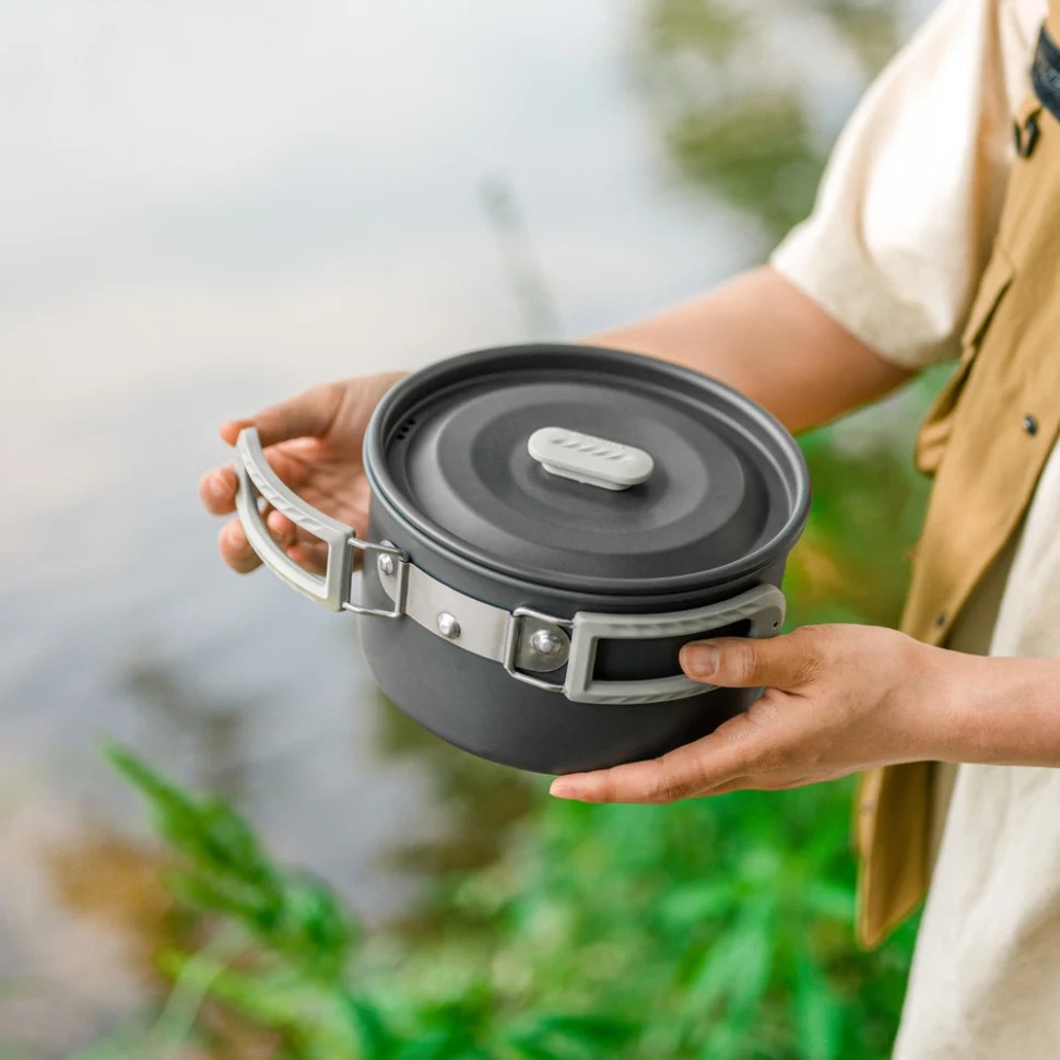 Каструля 1,7 л алюмінієва Naturehike CNK2450CF010 Ø17х9,5 см з кришкою та складаною ручкою