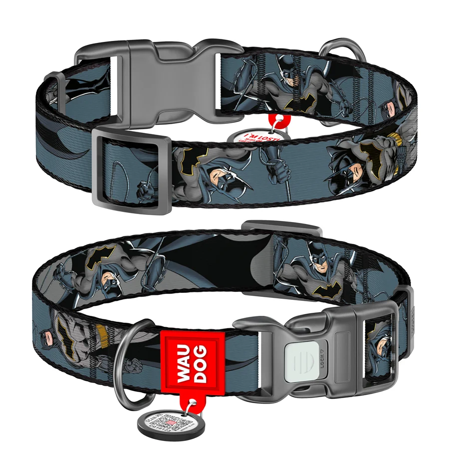 Нашийник WAUDOG Nylon XL 25 мм Нейлон Тінь Бетмена Довжина 37-58 см з QR паспортом