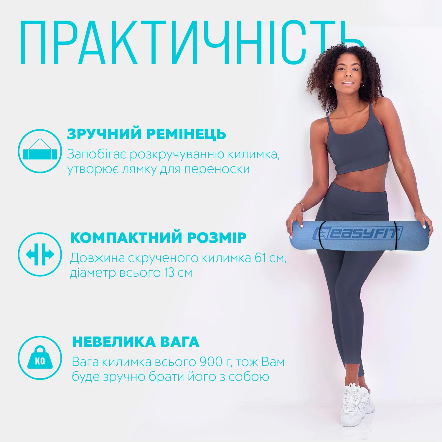 Коврик для йоги EasyFit TPE+TC 6 мм 183x61 см блакитно-синій